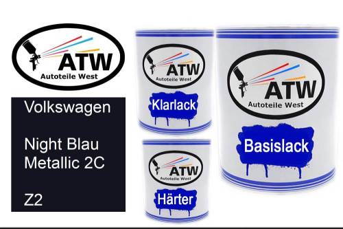 Volkswagen, Night Blau Metallic 2C, Z2: 1L Lackdose + 1L Klarlack + 500ml Härter - Set, von ATW Autoteile West.